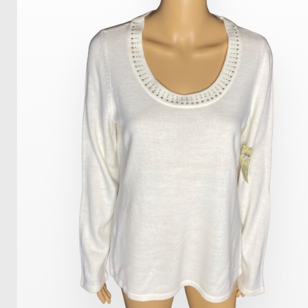 Debbie Morgan Rhinestone Neckline Scoop NK Sweater sz M